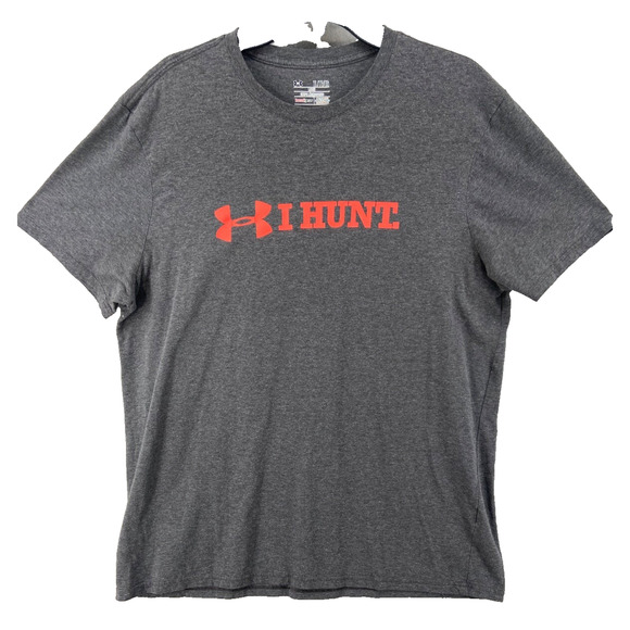 Under‎ Armour T-Shirt Mens Sz 2XL Gray Loose Fit Heat Gear I HUNT Short Sleeve - Picture 1 of 9